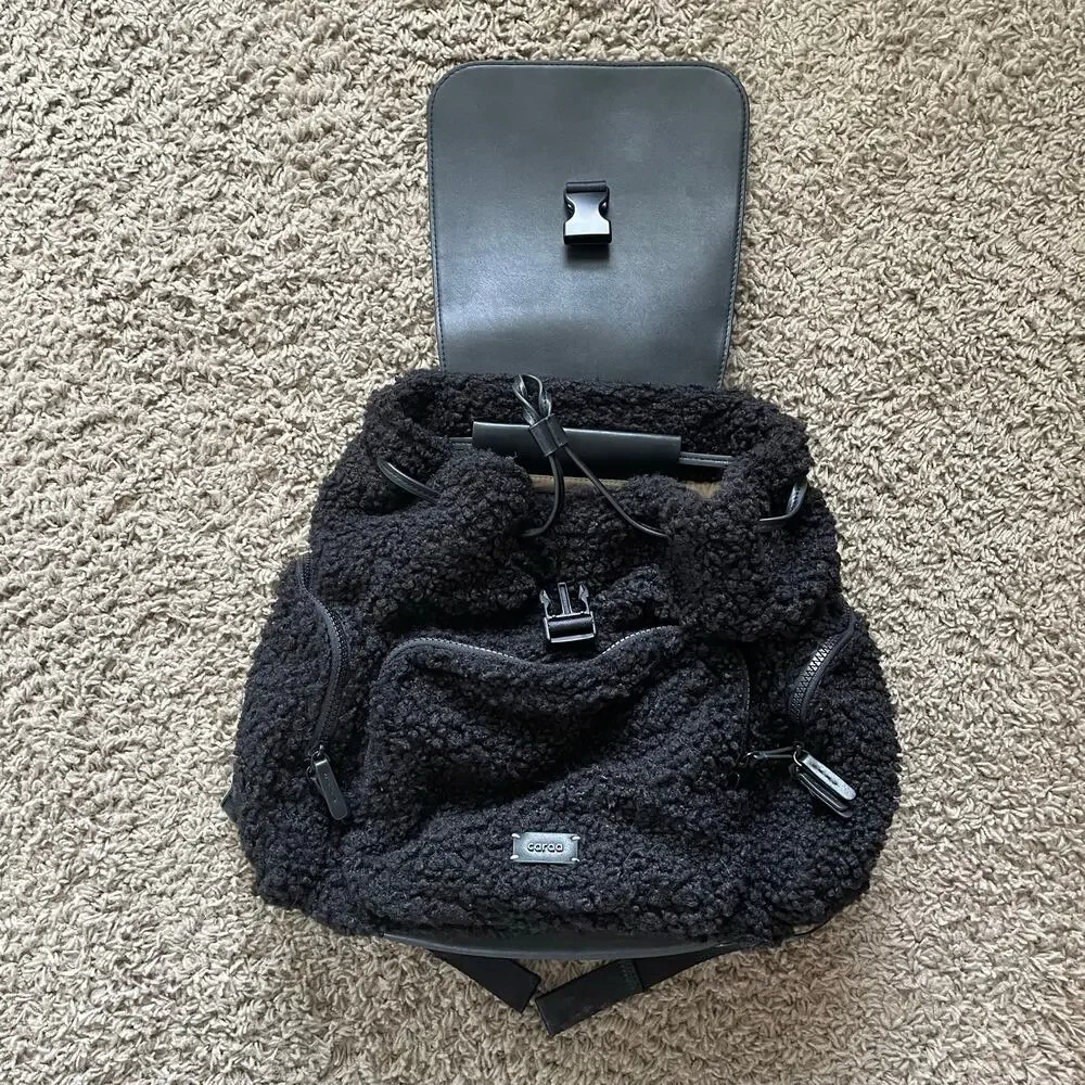 Caraa Cirrus Sherpa Backpack Travel Rucksack Teddy Fuzzy Black